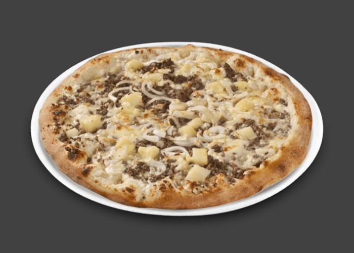 Crme frache, double fromage, viande hache, pommes de terre, champignons. 